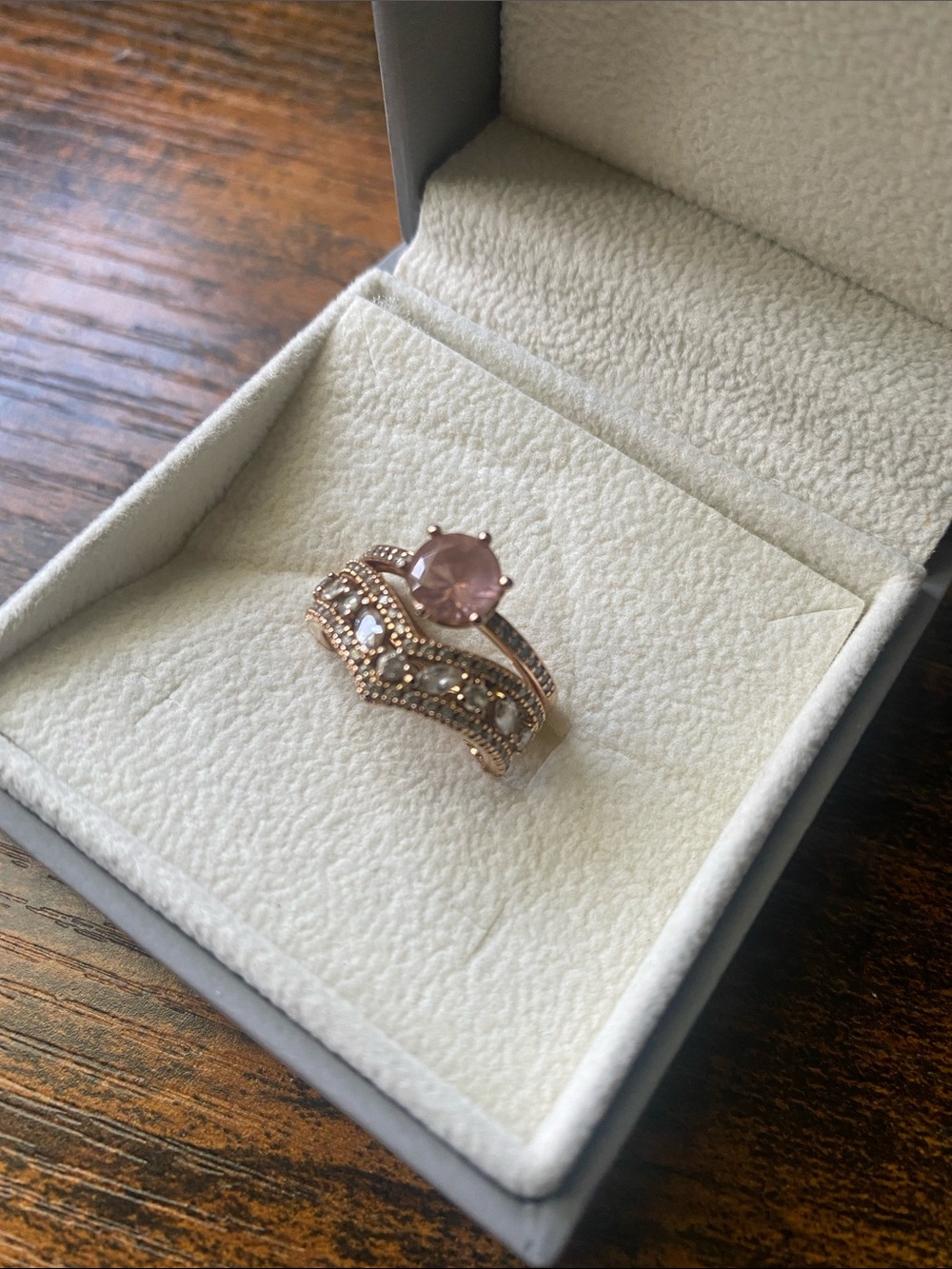 Rose Gold Pink Stone Ring Set